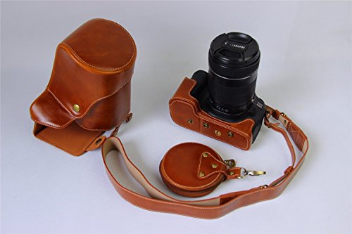 Canon キヤノン PEN EOS 1300D 1500D 3000D カメラケース カメラカバー カメラバッグ カメラホルダー、【KOOWL】手作りのレザーカメラフルケース、付属品：ショルダーストラップ+収納ケース、スタイリッシュ、コンパクト、防水、防振、対応レンズモデル:EF-S 18-55mm f/3.5-5.6 IS II (ブラウン)