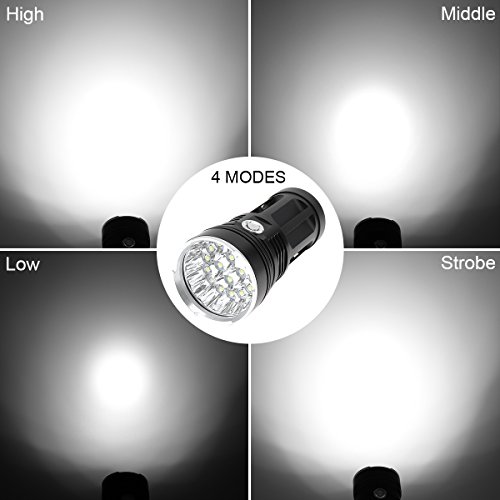 ScurityIng 強力 18 LEDs 5400ルーメン 4 モード 懐中電灯 防水ア ルミ スーパーブライト 18650充電式バッテリ対応