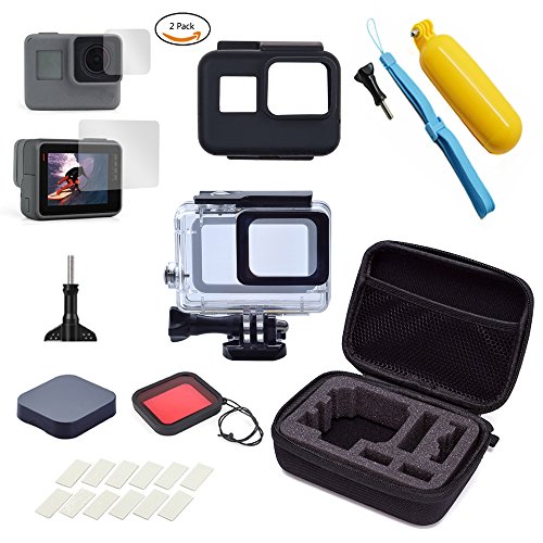 Maxun Gopro Hero7/Hero 6/Hero 5用アクセサリーキット 防水ハウジング/保護フィルム/レンズキャップ/シリコンフレーム/曇り止めシート/レッドフィルター/浮力スティック/収納ケース