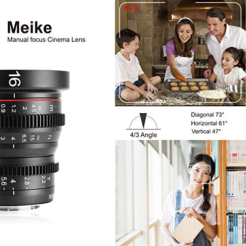 Meike MK 16mm T2.2 Large Aperture Manual Focus Prime Low Distortion Mini Cine Lens Compatible with Micro Four Thirds M43 MFT Olympus/Panasonic Lumix Cameras and BMPCC