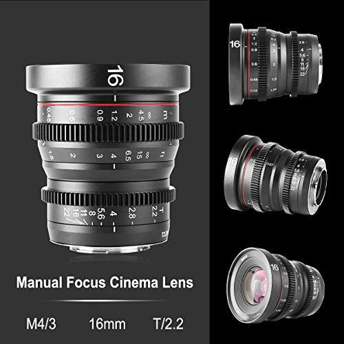 Meike MK 16mm T2.2 Large Aperture Manual Focus Prime Low Distortion Mini Cine Lens Compatible with Micro Four Thirds M43 MFT Olympus/Panasonic Lumix Cameras and BMPCC