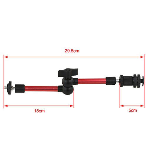 Haoge カメラマウント 11インチ関節摩擦マジックアーム 大型クランプ式 カニパイラークリップ 用途: HDMI 液晶ディスプレイ 液晶モニター LED照明 デジタル一眼レフカメラ ビデオ 三脚台 色: レッド