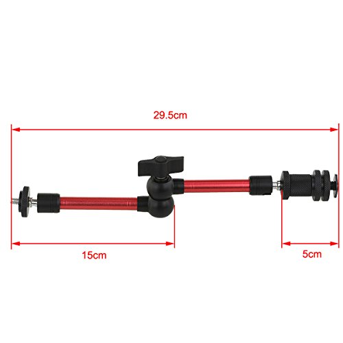 Haoge 11インチ 調節可能な摩擦力関節付きマジックアーム デジタル一眼レフカメラ、液晶ディスプレイ、LEDライト用 レッド