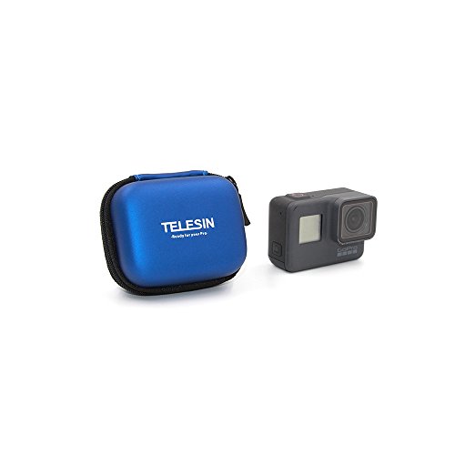 TELESIN 防水保護小型ストレージケース PUレザーGoPro hero 6 5 4 3 + 3 2 1 Xiaomi Yi1 (ブルー)