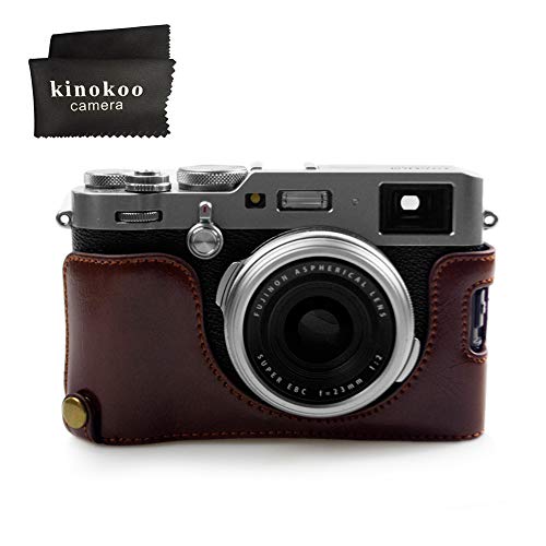 kinokoo 富士フイルム FUJIFILM X100F専用カメラケース ボディケース バッテリーの交換でき 三脚ネジ穴付き 標識クロス付き (コーヒー)