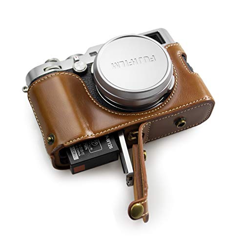 kinokoo 富士フイルム FUJIFILM X100F専用カメラケース カメラバッグ バッテリーの交換でき 三脚ネジ穴付き PUレザー 全面保護型 ショルダーストラップ付き 標識クロス付き (ブラウン)