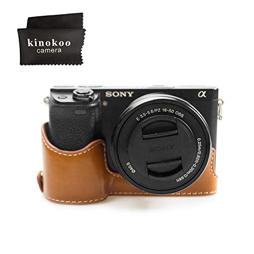 kinokoo SONY α6000 α6300専用ボディケース カメラケース バッテリーの交換でき　三脚ネジ穴 標識クロス付き(ブラウン)