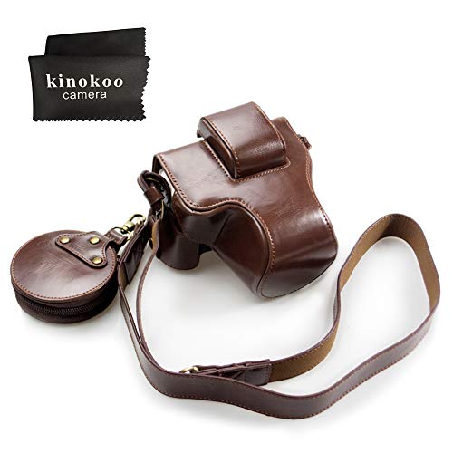 kinokoo Canon EOS Kiss M/EOS M50専用カメラケース カメラバッグ 15-45 mm レンズ 対応 バッテリーの交換でき　三脚ネジ穴付き　PUレザー 全面保護型 ショルダーストラップ付き 標識クロス付き (コーヒー)