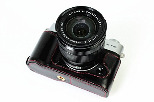 FUJIFILM X-T10 ボトム ハーフ ケース 高級合皮レザー クリーニングクロス付き フジ 富士フィルム 143_1 (ブラック)