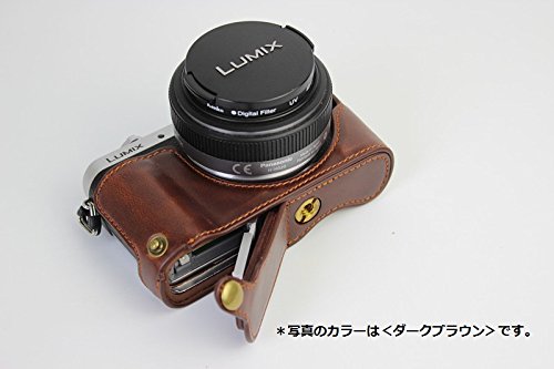 Panasonic LUMIX DMC-GF7 ボトム ハーフ ボディケース 高級合皮レザー クリーニングクロス付き パナソニック ルミックス GF7 158_1 (ブラック)