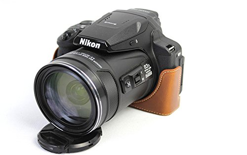 Nikon COOLPIX P900 ボトム ハーフ ボディケース 高級合皮レザー クリーニングクロス付き 172_1 (ライトブラウン)