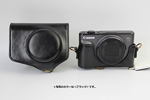 Canon PowerShot SX740 HS 専用 高級合皮レザー カメラケース ネックストラップ,クリーニングクロス付き キャノン 236_1　(ブラウン)