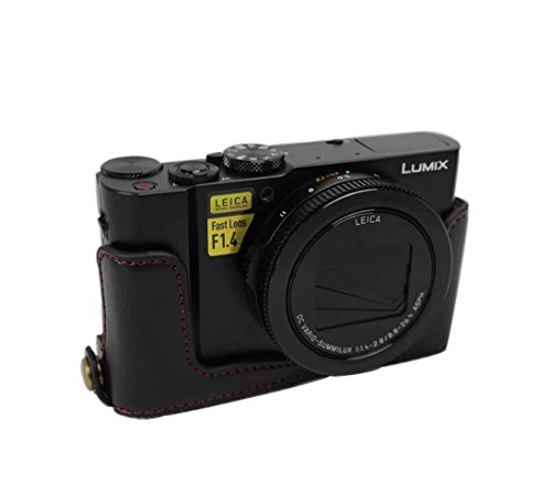 kinokoo Panasonic コンパクトデジタルカメラ ルミックス LX9 専用ボディケースカメラケース バッテリーの交換でき 三脚ネジ穴 標識クロス付き (ブラック)