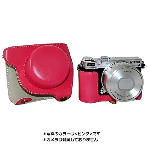 Nikon 1 J5 (10mm～30mm 対応) 専用 高級合皮レザー カメラケース ネックストラップ,クリーニングクロス付き ニコン　150_1 (ブラック)