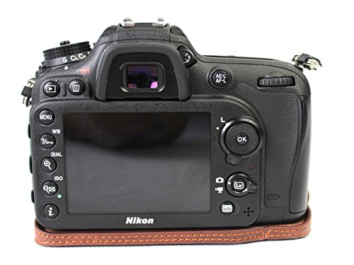 Nikon D7100 D7200 ボトム ハーフ ボディケース 高級合皮レザー クリーニングクロス付き 174_1 (ライトブラウン)