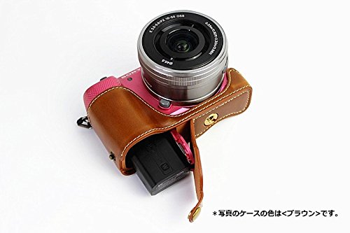 SONY α 5000 5100 ボトム ハーフ ボディケース 高級合皮レザー クリーニングクロス付き ソニー アルファ A 154_1 (ダークブラウン)