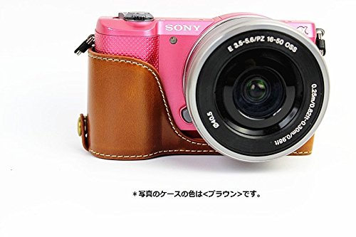 SONY α 5000 5100 ボトム ハーフ ボディケース 高級合皮レザー クリーニングクロス付き ソニー アルファ A 154_1 (ダークブラウン)