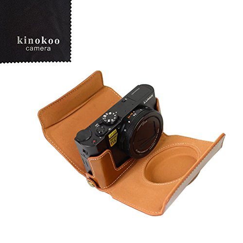 kinokoo Panasonic コンパクトデジタルカメラ ルミックス LX9 専用カメラケース　カメラバッグ　PUレザー 全面保護型　三脚穴付き　ショルダーストラップ付き 標識クロス付き (ブラウン)