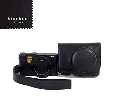 kinokoo Panasonic コンパクトデジタルカメラ ルミックス LX9 専用カメラケース　カメラバッグ　PUレザー 全面保護型　三脚穴付き　ショルダーストラップ付き 標識クロス付き (ブラック)