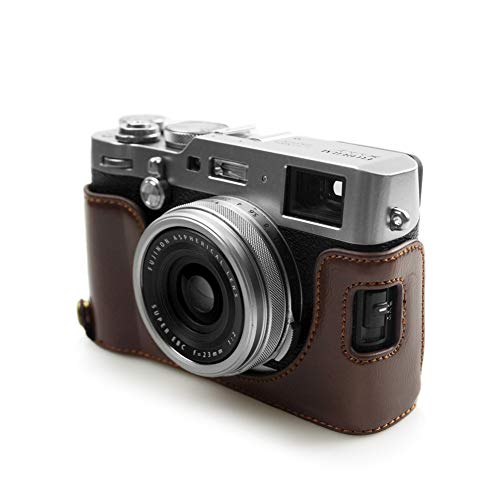 kinokoo 富士フイルム FUJIFILM X100F専用カメラケース ボディケース バッテリーの交換でき 三脚ネジ穴付き 標識クロス付き (コーヒー)