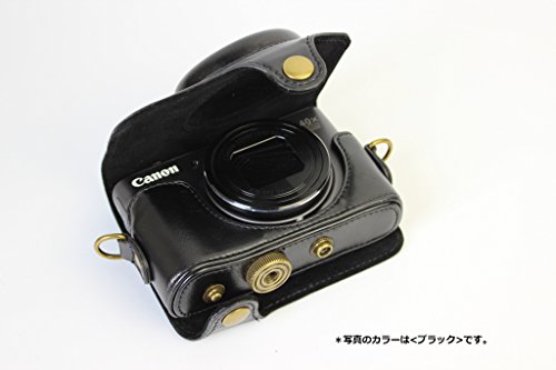 Canon PowerShot SX740 HS 専用 高級合皮レザー カメラケース ネックストラップ,クリーニングクロス付き キャノン 236_1　(ブラウン)