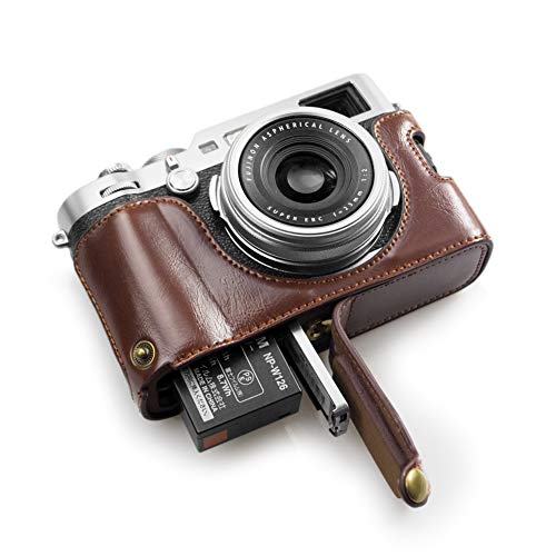 kinokoo 富士フイルム FUJIFILM X100F専用カメラケース ボディケース バッテリーの交換でき 三脚ネジ穴付き 標識クロス付き (コーヒー)