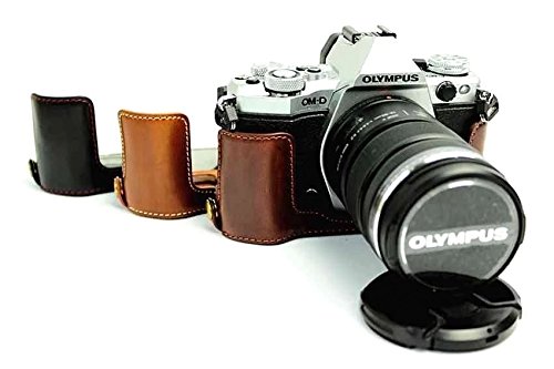 OLYMPUS OM-D E-M5 Mark II ボトム ハーフ ボディケース 高級合皮レザー クリーニングクロス付き オリンパス EM5 mk2 マーク2 193_1 (ダークブラウン)