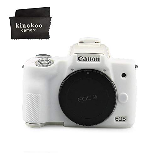 kinokoo CANON EOS Kiss M/EOS M50 デジタルカメラ専用 シリコンカバー カメラケース カメラカバー シンプル 標識クロス付き(WT)