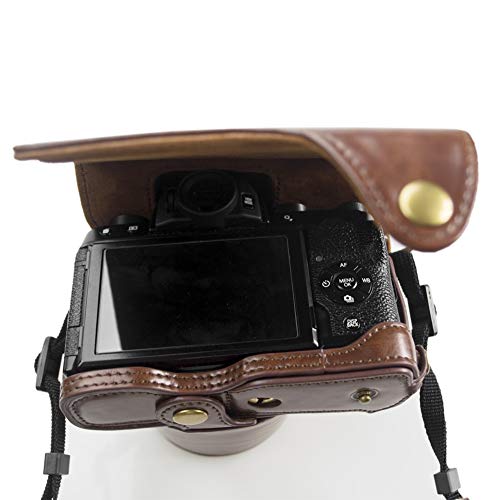 kinokoo 富士フイルム FUJIFILM XT100専用カメラケース 15-45 mm レンズ 対応 PUレザー バッテリー交換でき 三脚ネジ穴 ショルダーストラップ付き 全面保護型 (コーヒー)