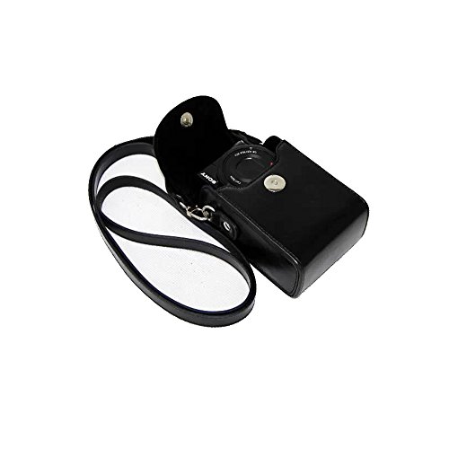 Mercs 高級合皮レザー ミラーレス一眼 汎用型 カメラケース Sony RX100 専用 多機種互換 ショルダーベルト付 (ブラック)