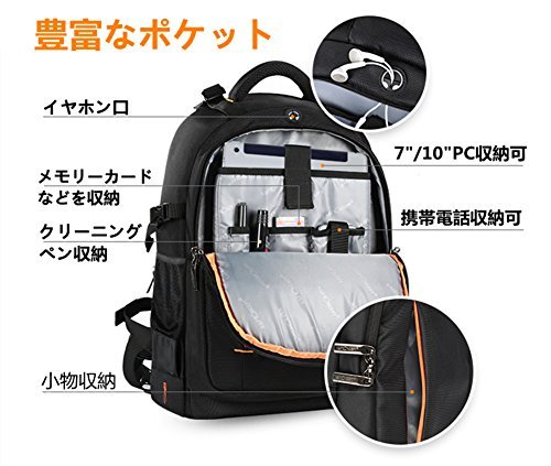 カメラバックリュック 一眼レフ K&F Concept カメラリュック 大容量 18L カメラバック 防水 ミラーレス 一眼レフ用 おしゃれ Canon Nikon Sony Sigma Tamronなどデジタル一眼レフカメラ用バッグ 三脚取付可 PC収納可 ブラック