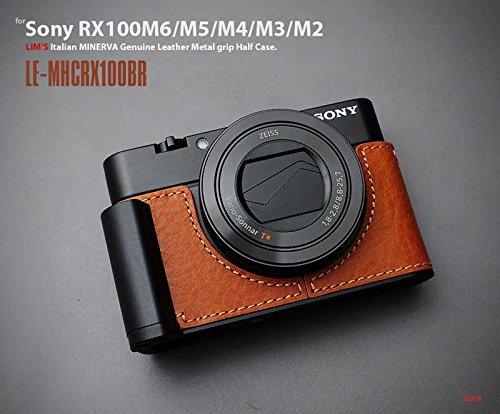 【日本正規販売店】LIM'S Italian MINERVA Genuine Leather Metal grip Half Case for SONY RX100M6/M5/M4/M3/M2 LE-MHCRX100BR Brown ブラウン イタリアンレザー ソニー カメラケース メタルグリップ 高級 高品質 本革 おしゃれ かっこいい リムズ