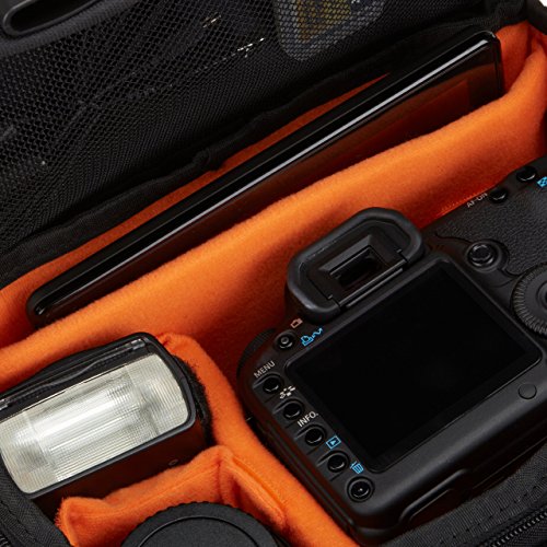 Amazonベーシック カメラバッグ デジタル一眼レフ用 Lサイズ ブラック(内装色オレンジ)