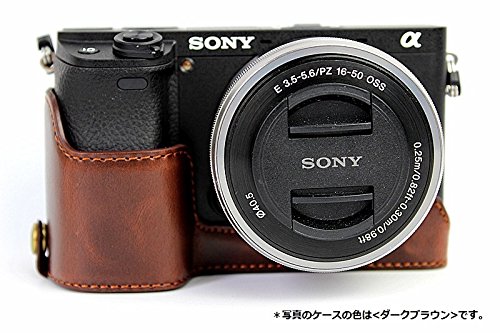 SONY α 6000 6300 ボトム ハーフ ボディケース 高級合皮レザー クリーニングクロス付き ソニー アルファ A 153_1 (ブラック)