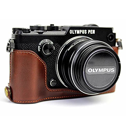 No1accessory XJD-PEN-D10 ダークブラウン Olympus PEN-F PEN F 専用 防水 PU レザー 一眼レフ カメラバッグ カメラケース ハンドストラップ