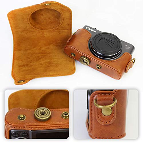 No1accessory XJD-SX720-09 ブラウン Canon PowerShot SX720 HS 専用 防水 PU レザー 一眼レフ カメラバッグ カメラケース ハンドストラップ + ミニ三脚