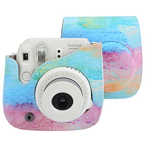 JSDDE Fujifilm 富士 チェキ カメラケース カバー Instax Mini8 Mini8+ Mini9 専用ケース 専用速写ケース ハンドストラップ付き PUレザー 可愛い カメラバッグ 彩雲 虹 赤 鳥 (虹)