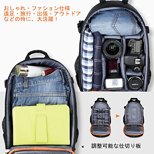 カメラバックリュック 一眼レフ K&F Concept カメラリュック 大容量 18L カメラバック 防水 ミラーレス 一眼レフ用 おしゃれ Canon Nikon Sony Sigma Tamronなどデジタル一眼レフカメラ用バッグ 三脚取付可 PC収納可 ブラック