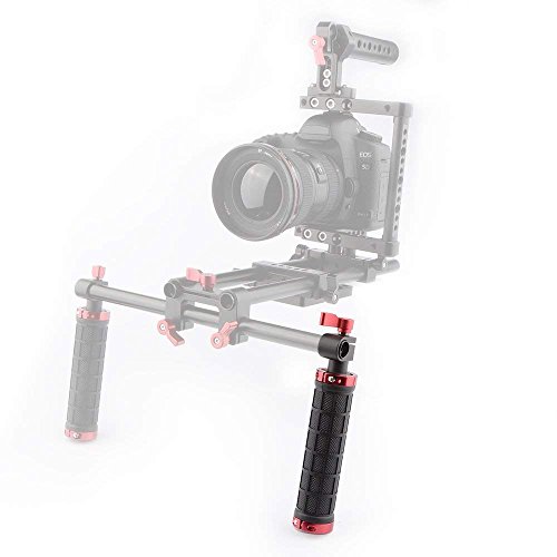 CAMVATE カメラグリップハンドル+ロッドクランプ 15mmロッドリグレールサポート ビデオ＆ムービー デジタル一眼レフ肩装備リグ 黒＆赤