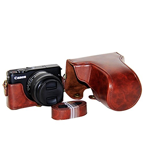 FIRST2SAVVV ダークブラウン キヤノン Canon EOS M100 with (15-45mm Lens) 専用 PU レザー レフ カメラバッグ カメラケース XJD-EOS M100-10