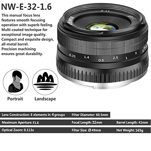Neewer 32mm F/1.6 手動フォーカスプライムレンズ  Sonyミラーレスカメラに対応