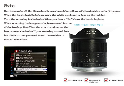 7artisans 12mm F2.8 超広角レンズ 富士 X-A1 X-A10 X-A2 X-A3 A-AT XM1 XM2 X-T1 X-T10 X-T2 X-T20 X-Pro1 X-Pro2 X-E1 富士 FX MountsマウントカメラAPS-Cミラーレスカメラ用 マニュアルフォーカスプライム固定レンズ