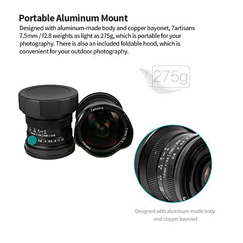 7artisans 交換レンズ7.5mm/f2.8 単焦点レンズFuji 富士 マウントカメラ対応 マニュアルフォーカス レンズポーチバッグ同梱（ブラック）
