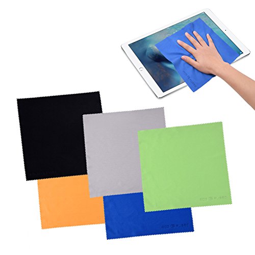 マイクロファイバークリーニングクロス - ガラス、メガネ、カメラ、iPad、iPhone、タブレット、携帯電話、LCDスクリーン、銀製品、その他デリケートな表面向けのエクストララージサイズのカラフルなクロス 5枚、ECO-FUSED製5 (12 x 12 インチ / 30 x 30 cm 黒、グレー、緑、青、黄色) (8 x 8 インチ / 20 x 20 cm, 黒、グレー、緑、青、黄色)