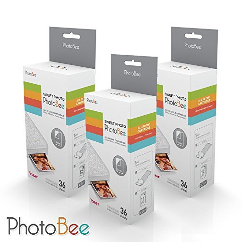 PHOTOBEE 写真用紙 - オールインワンカートリッジ3箱（1箱に3枚のカートリッジ、12枚のフォトペーパー、合計108枚）
