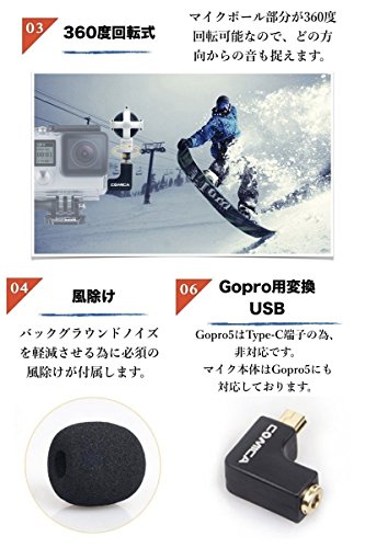 Commlite CVM-VG05 GoPro用(HERO3,HERO3+,HERO4,HERO5 etc.) USB コンデンサーステレオマイクロフォン(無指向性/高音質/高感度/4極)【正規品/1年保証】 (ブラック)