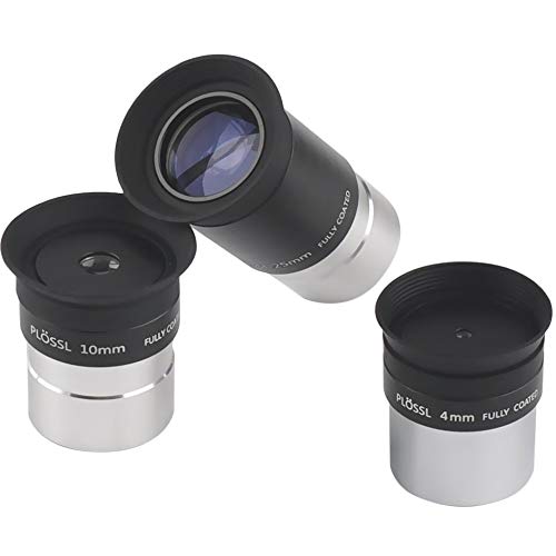 1.25インチマルチコートPlossl - 4 mm 10 mm 25 mm望遠鏡接眼レンズセット - 4要素Plosslデザイン - 標準フィルタースレッド