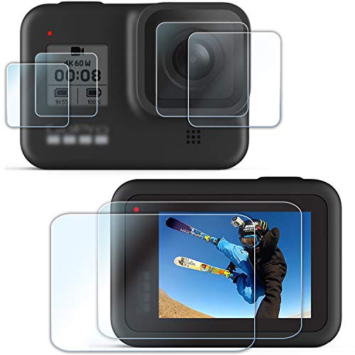 【6枚】FitStill Gopro Hero 8 Black に適用強化ガラスフィルムセット アンチスクラッチ | メイン画面用2枚 + サブ画面用2枚+LED保護フィルム2枚