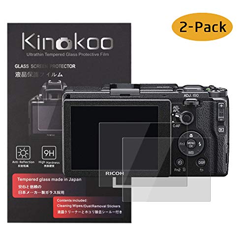 kinokoo 液晶保護フィルム リコー Ricoh デジタルカメラ GR/GR II専用 硬度9H 高透過率 耐指紋 気泡無し 強化ガラス 厚さ0.3mm 2枚セット 標識クロス付き(GR/GR2専用)