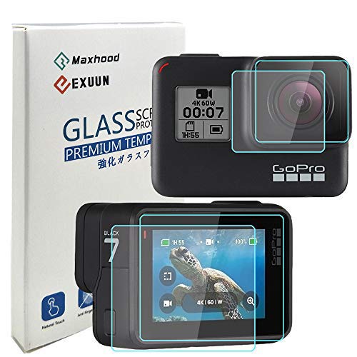 Poyiccot GoPro HERO7 BLACK CHDHX-701-FW 用 液晶保護フィルム, 9H 硬度2.5 Dラウンドエッジ アンチスクラッチ 気泡防止 高透過率 保護フィルム 液晶画面プロテクター+レンズ保護フィルム(Gopro Hero 7 Black /6/5)